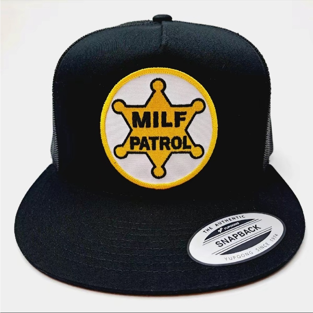Milf Patrol Embroidered Patch Flat Bill Trucker Mesh Snapback Cap Hat Black